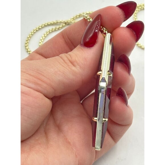 Kendra Scott Gold-Tone Long Necklace With Red Faceted Stone Pendant - Picture 5 of 6